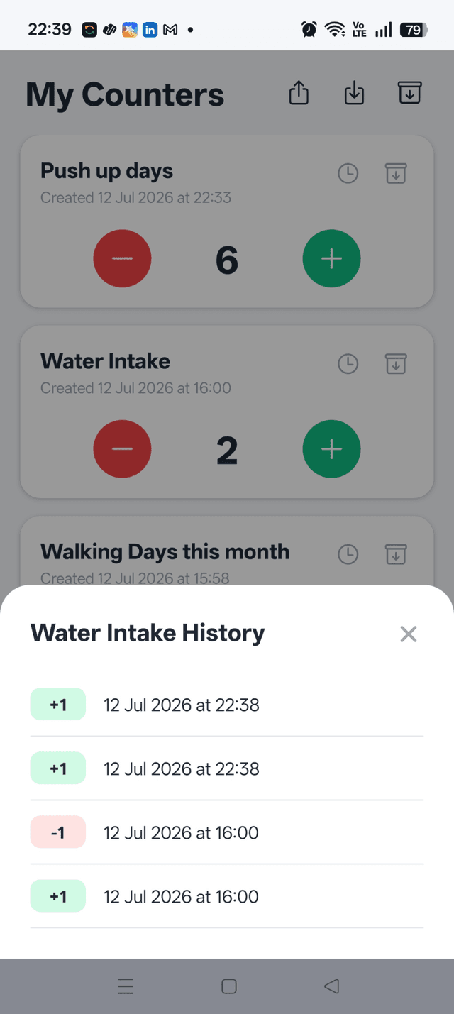 Countabil tap history view